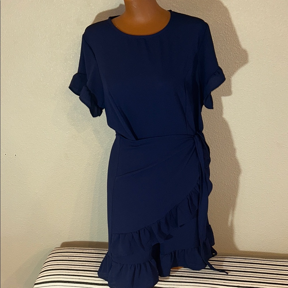 Elegant Navy Blue Ruffle Dress